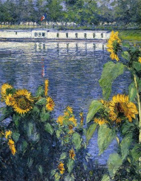 Tournesols sur les rives de la Seine paysage Gustave Caillebotte Peinture à l'huile